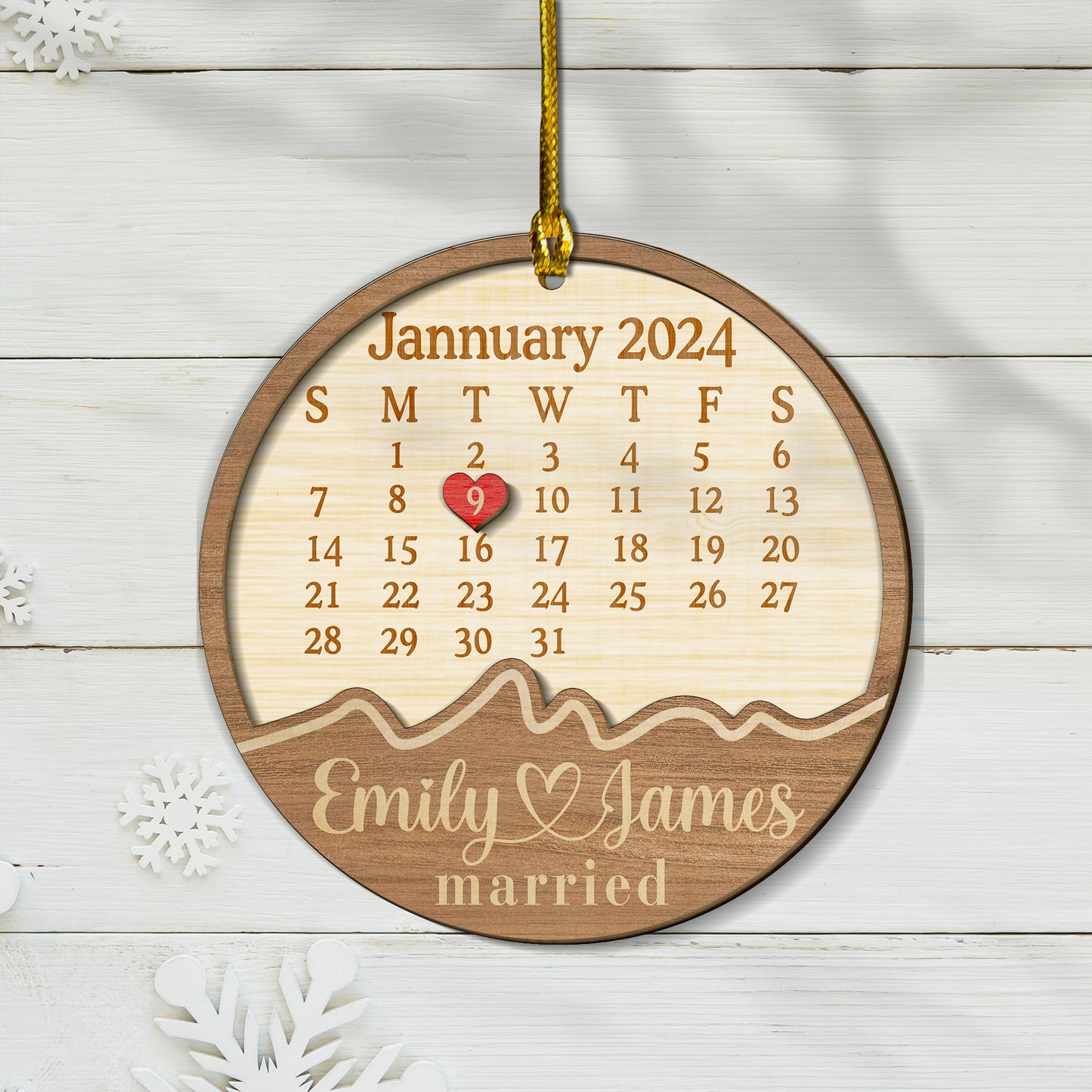 Custom Calendar Married Wood and Acrylic Ornament