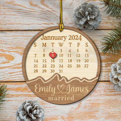 Custom Calendar Married Wood and Acrylic Ornament