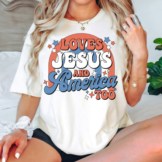 Loves Jesus And America Too Retro Groovy Shirt