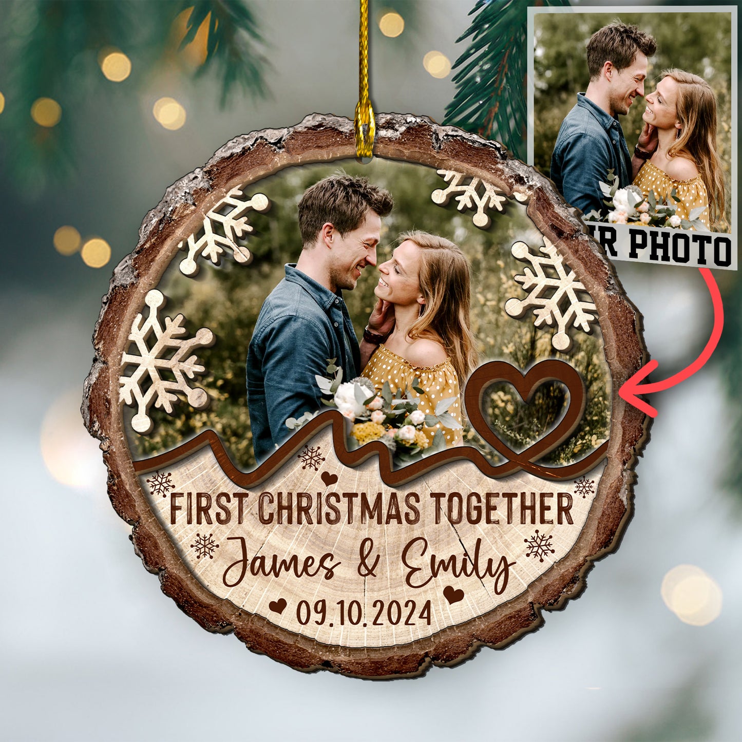 Custom Couple Photo 2-Layer Wood Ornament