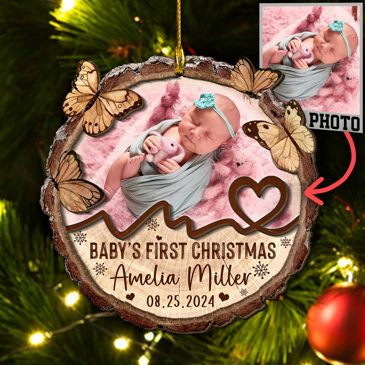 Custom Baby Photo 2-Layer Wood Ornament