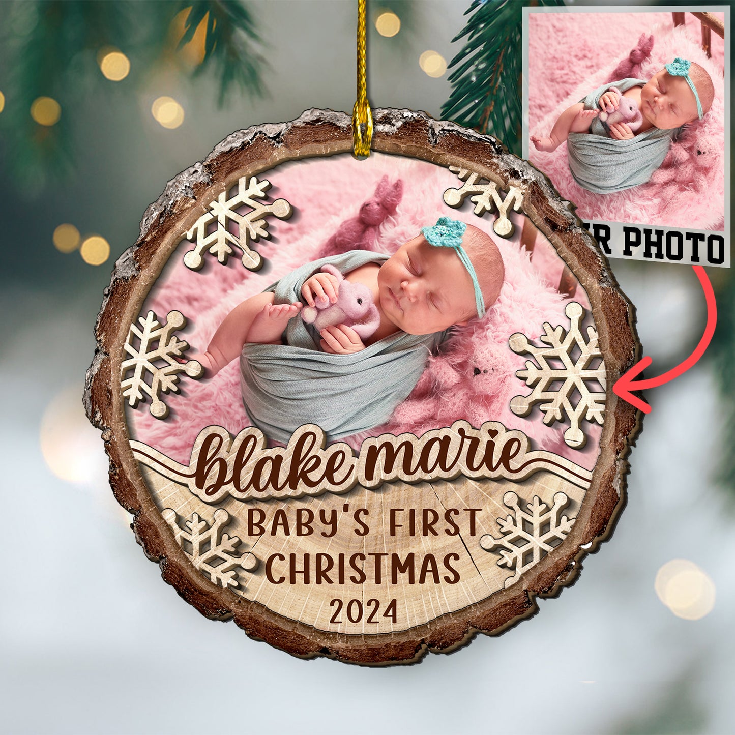 Custom Baby Photo 2-Layer Wood Ornament