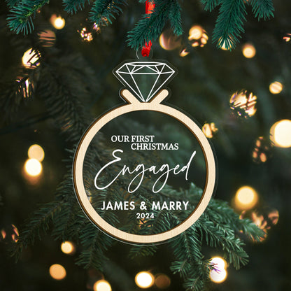 Custom Our First Christmas Engaged Wood and Acrylic Ornament