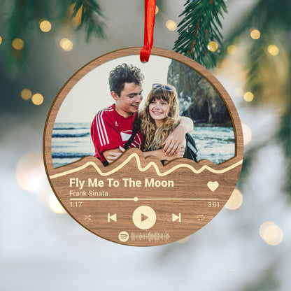 Custom Photo Couple Music Player Wood and Acrylic Ornament