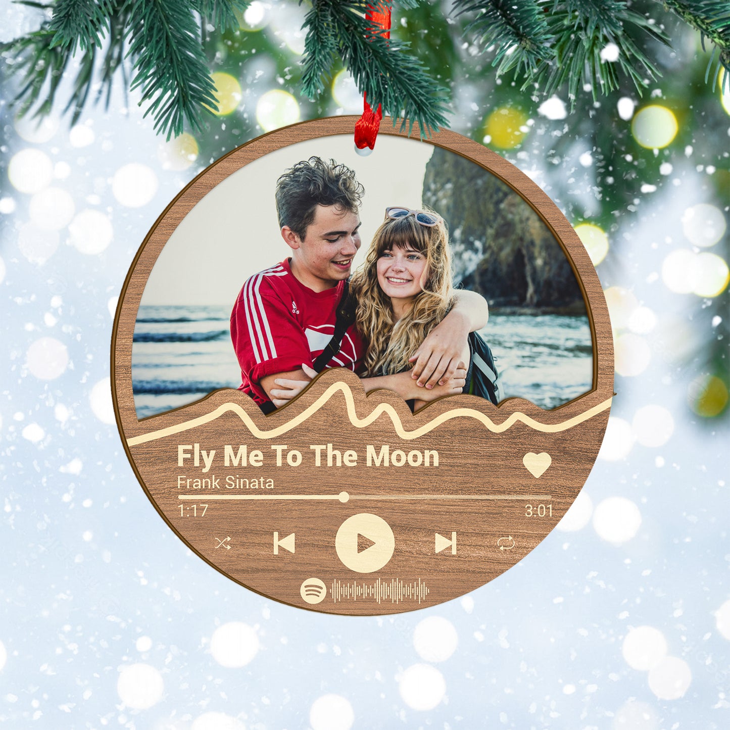 Custom Photo Couple Music Player Wood and Acrylic Ornament