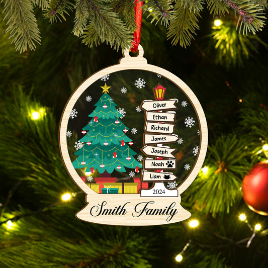 Custom Family Tree Names Wood and Acrylic Ornament