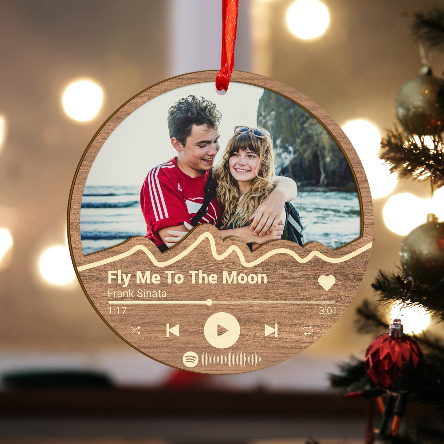 Custom Photo Couple Music Player Wood and Acrylic Ornament