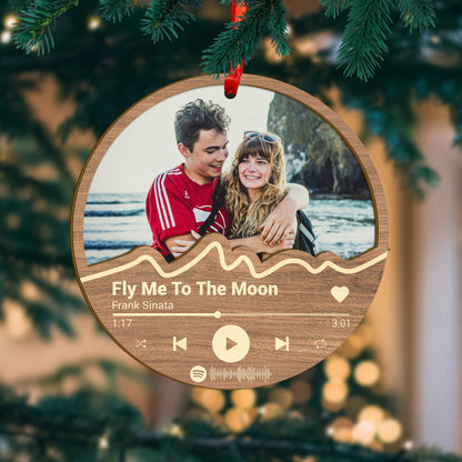 Custom Photo Couple Music Player Wood and Acrylic Ornament