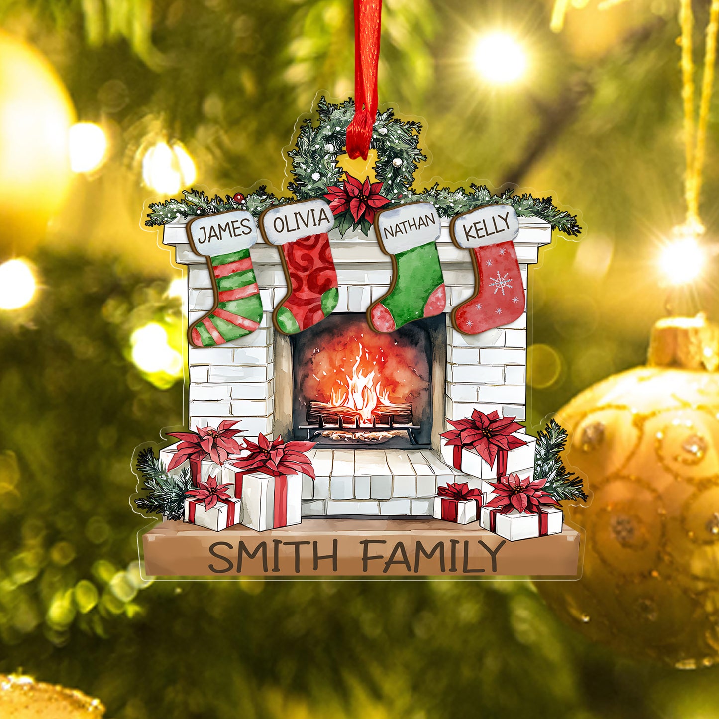 Custom Family Names Wood and Acrylic Ornament