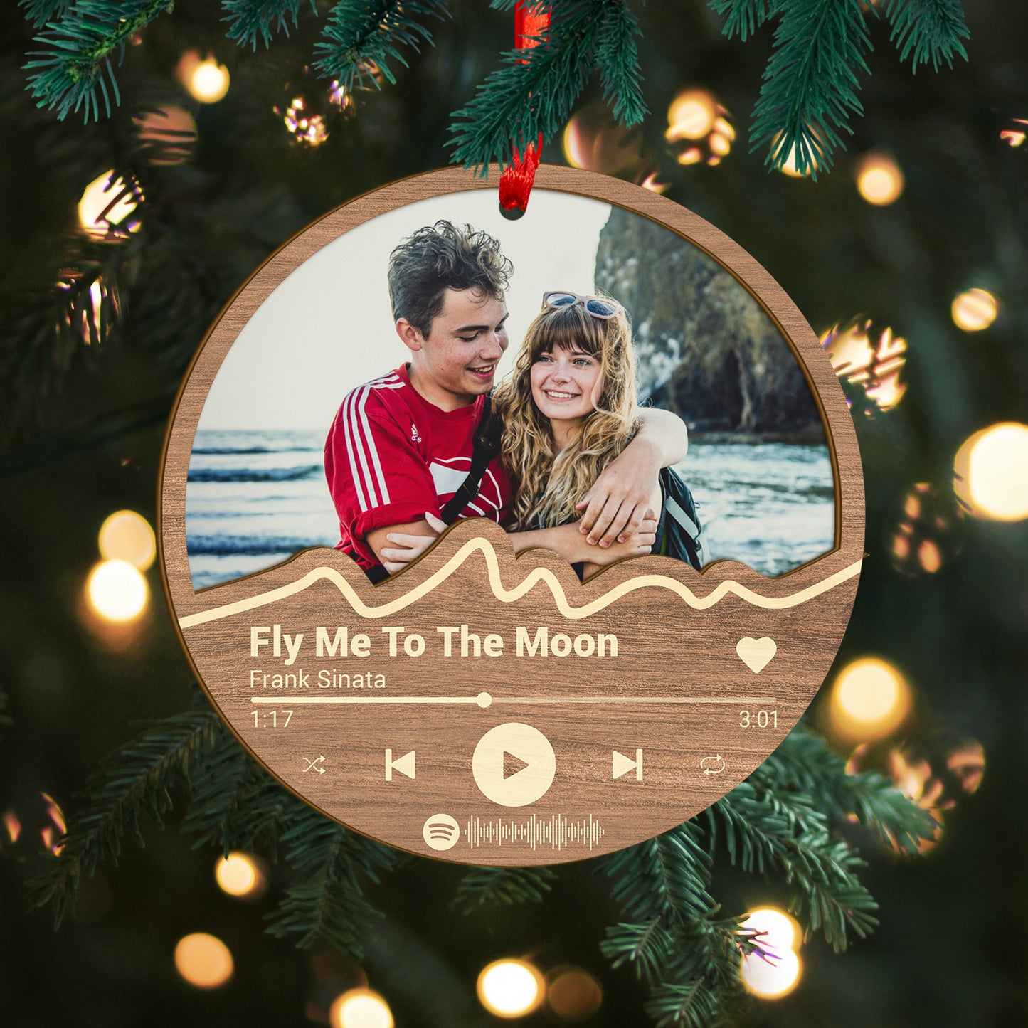 Custom Photo Couple Music Player Wood and Acrylic Ornament