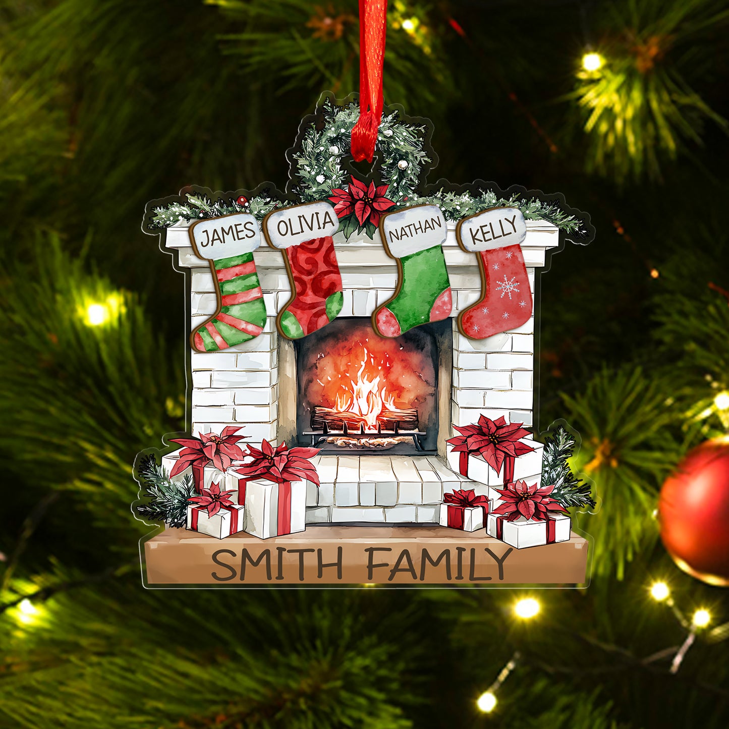 Custom Family Names Wood and Acrylic Ornament