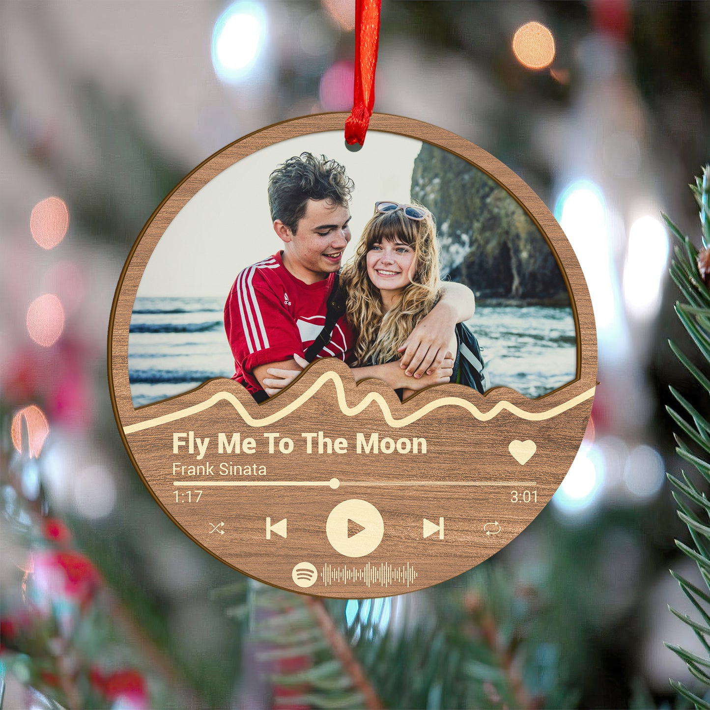 Custom Photo Couple Music Player Wood and Acrylic Ornament