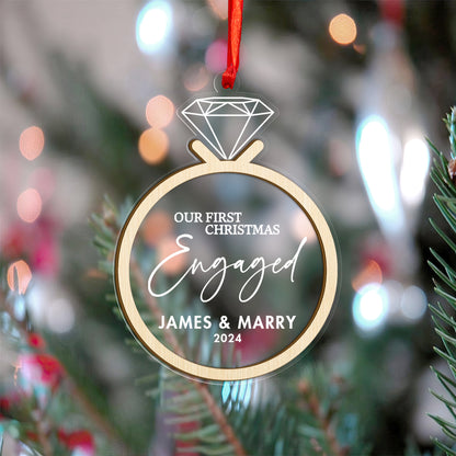 Custom Our First Christmas Engaged Wood and Acrylic Ornament