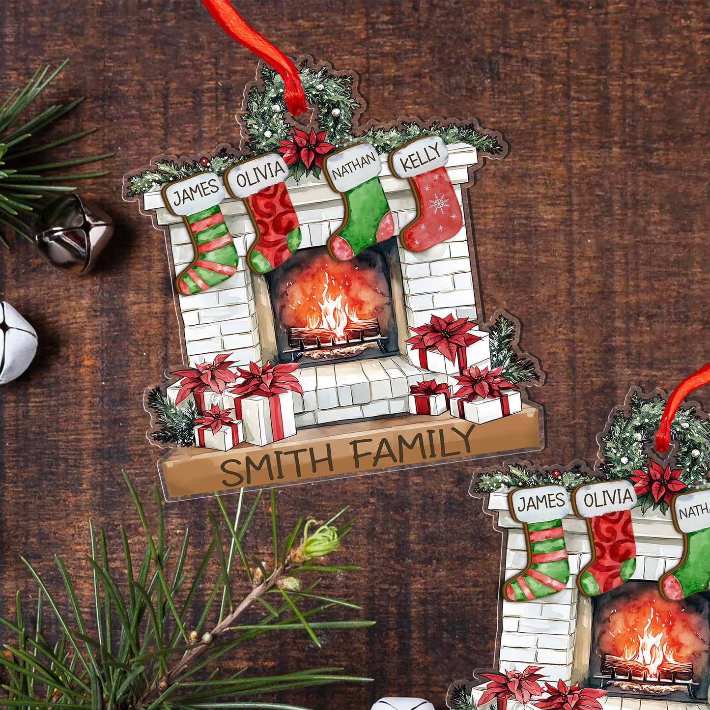 Custom Family Names Wood and Acrylic Ornament