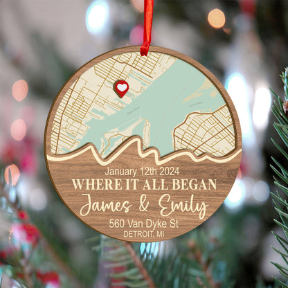 Custom Map Couple Wood and Acrylic Ornament