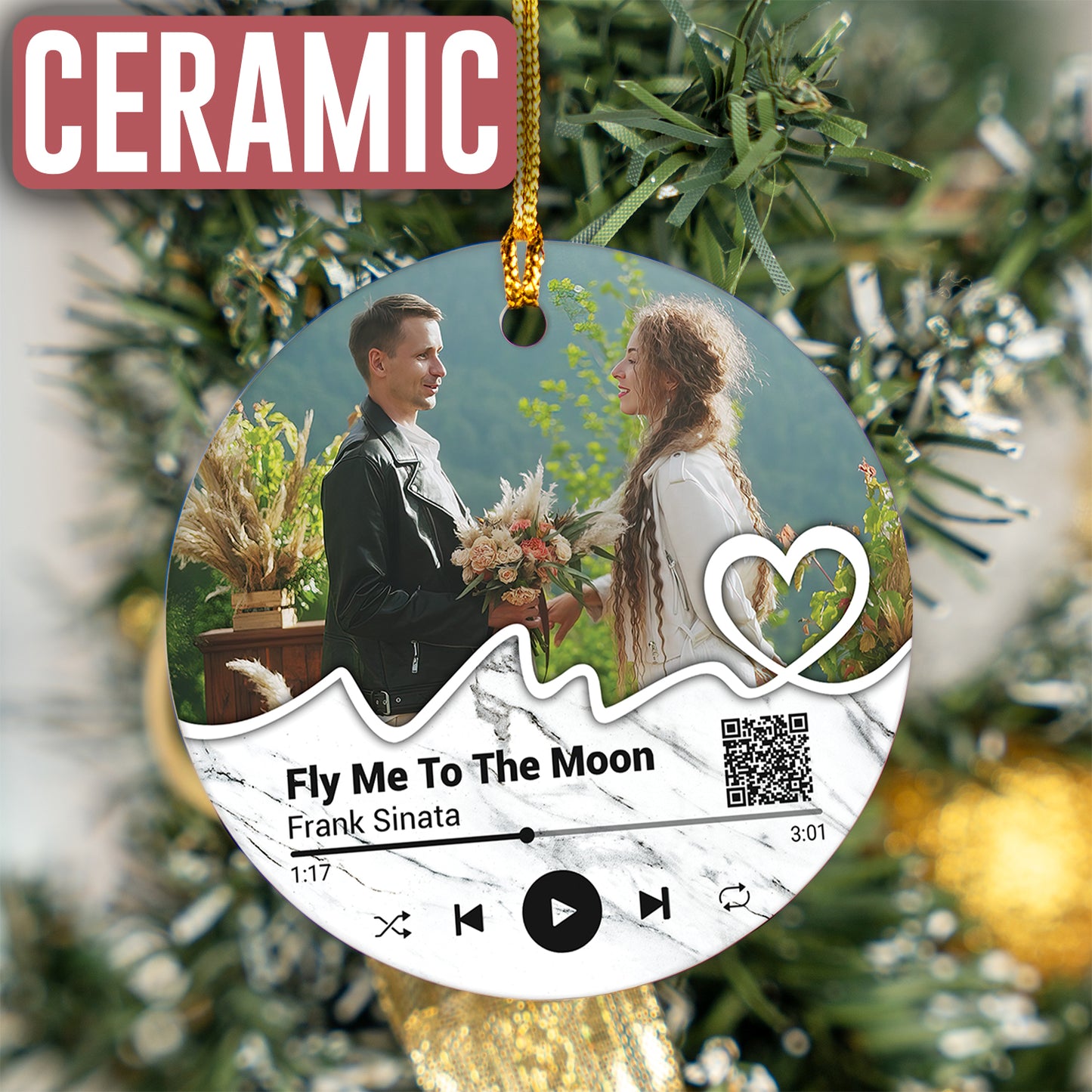 Custom Couple Song Photo QR Code Ornament