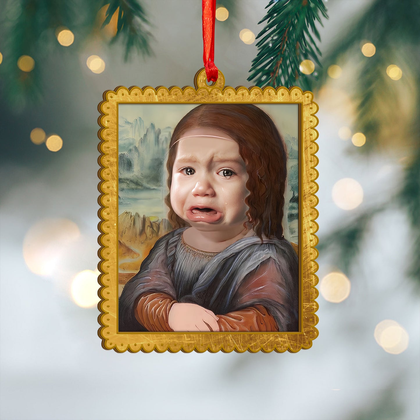 Custom Face Photo Mona Lisa Wood and Acrylic Ornament