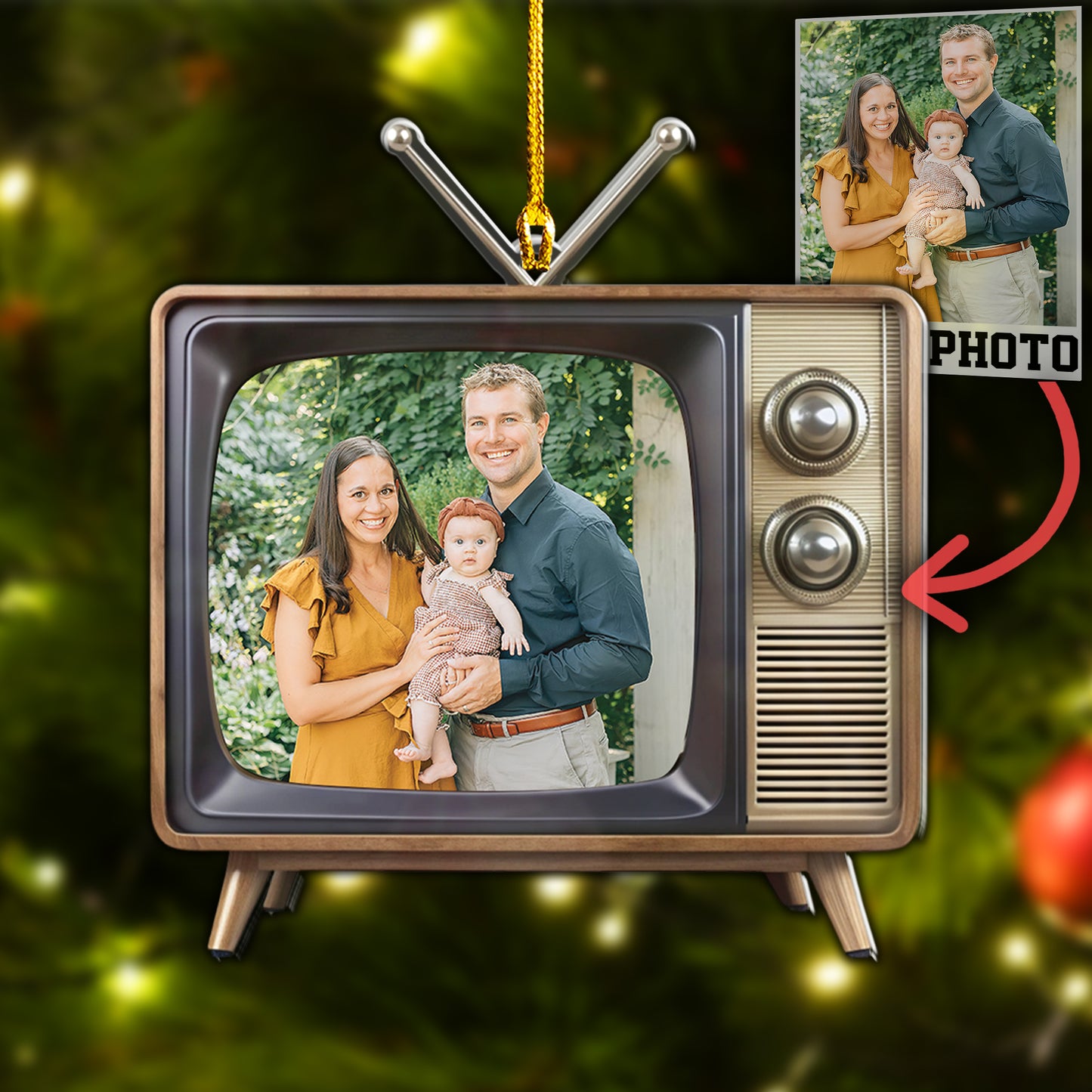 Custom Family Photo Retro Television Ornament