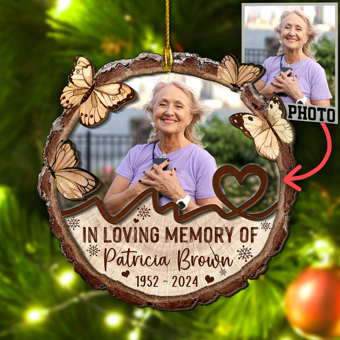 Custom Memorial Photo 2-Layer Wood Ornament