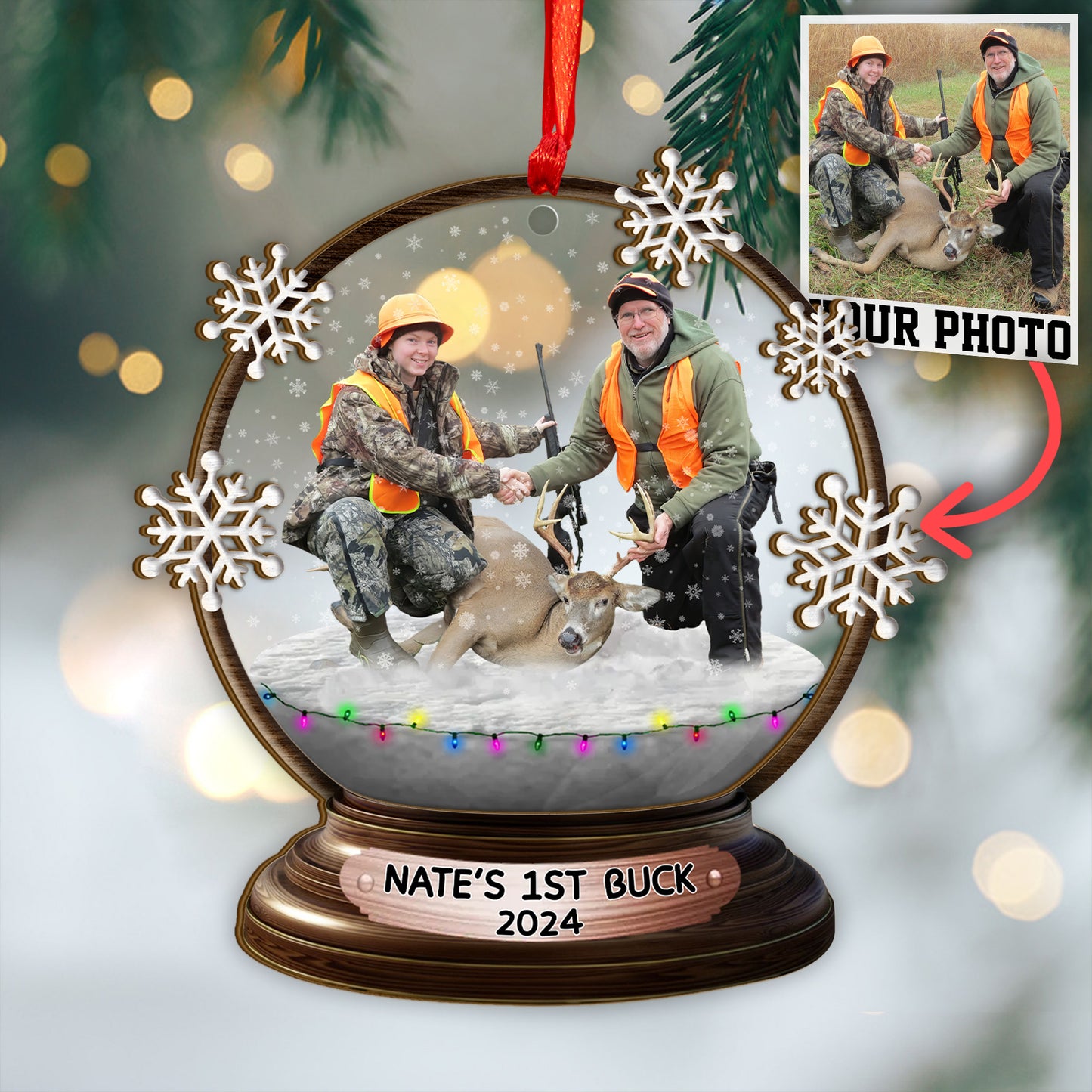 Custom Hunting Photo Snowball Wood and Acrylic Ornament