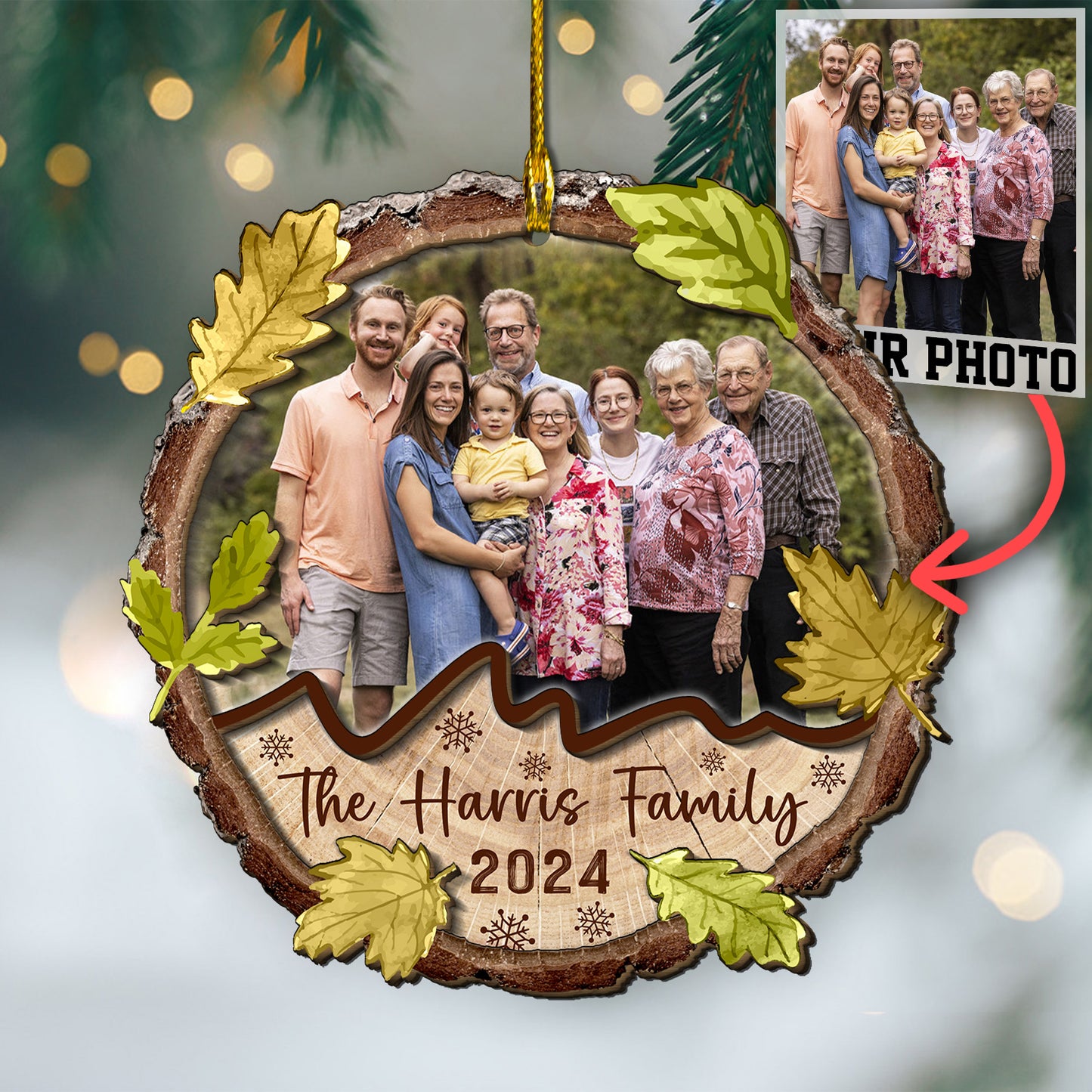 Custom Family Photo 2-Layers Wood Slice Ornament