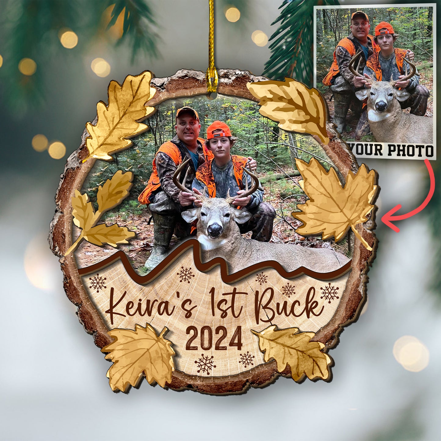 Custom Hunting Photo 2-Layer Wood Ornament