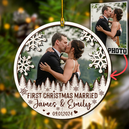 Custom Couple Photo 2-Layer Wood Ornament