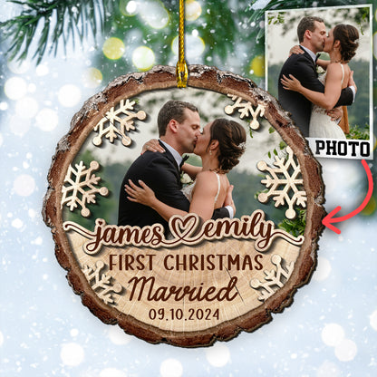 Custom Wedding Photo 2-Layer Wood Slice Ornament