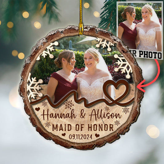 Custom Bridesmaids Photo 2-Layer Wood Ornament