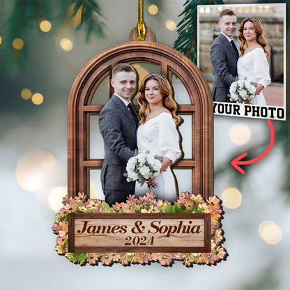 Custom Wedding Photo Window Frame 2-Layer Wood Ornament