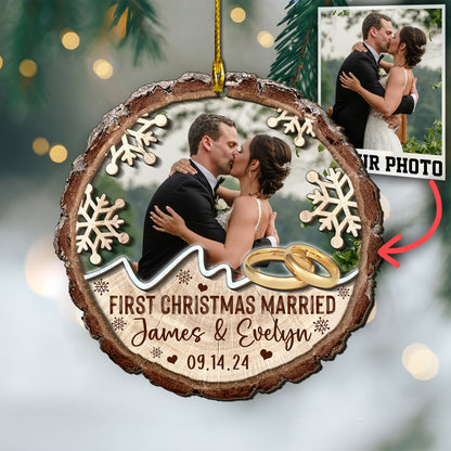 Custom Wedding Photo Rings 2-Layer Wood Slice Ornament