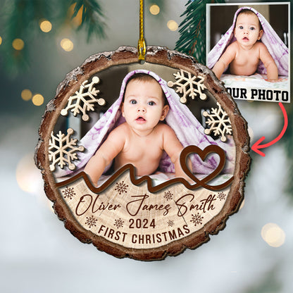 Custom Photo Baby First Christmas 2-Layer Wood Ornament