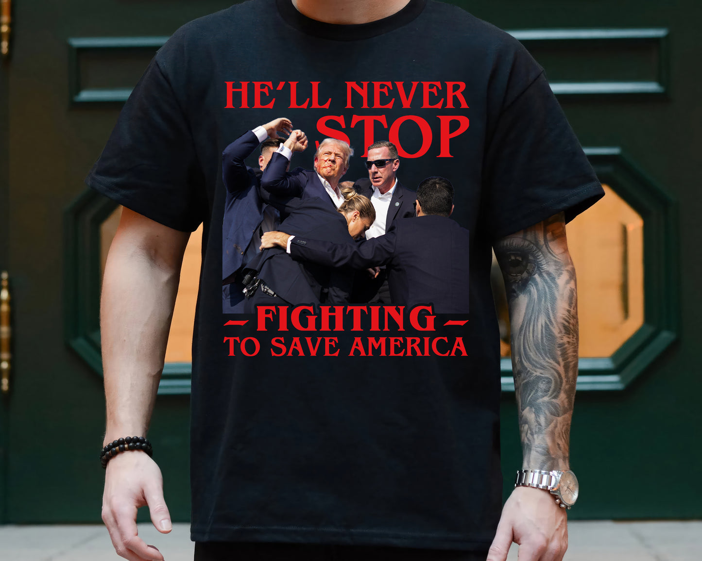 He'll Never Stop Fighting To Save America Trump 2024 Shirt