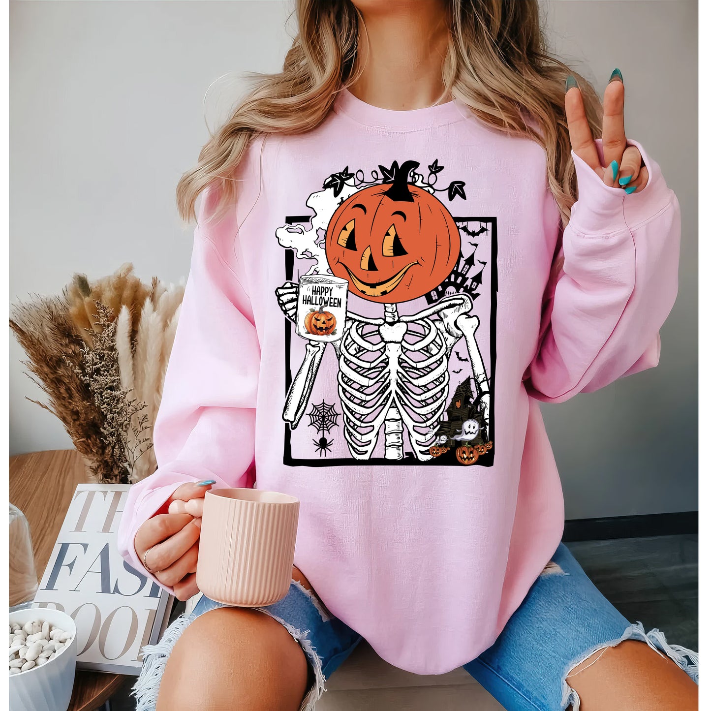 Pumpkin Halloween Drinking Coffee Shirt