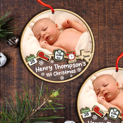 Custom Baby Photo Stats Wood and Acrylic Ornament