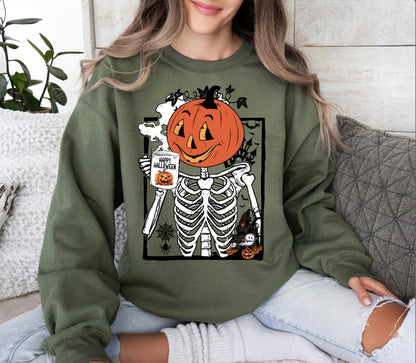 Pumpkin Halloween Drinking Coffee Shirt