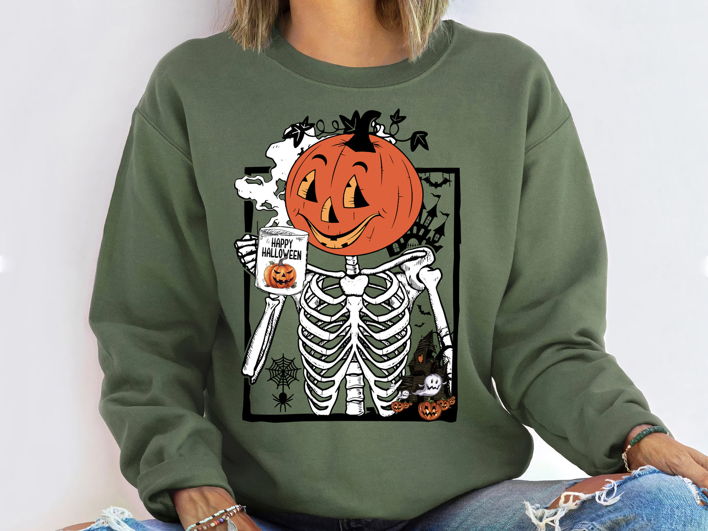 Pumpkin Halloween Drinking Coffee Shirt