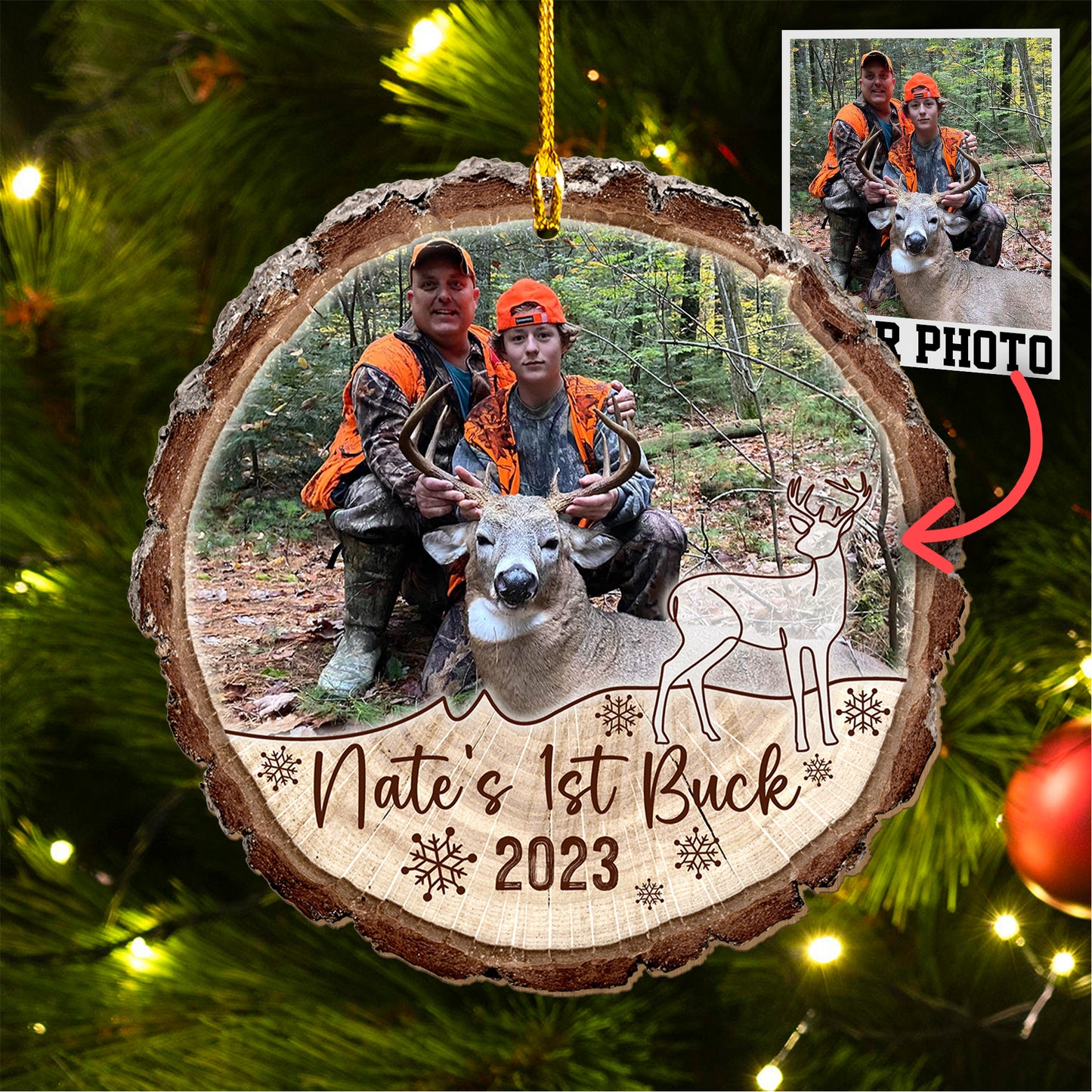 Custom Photo Hunting Wood Slice Ornament