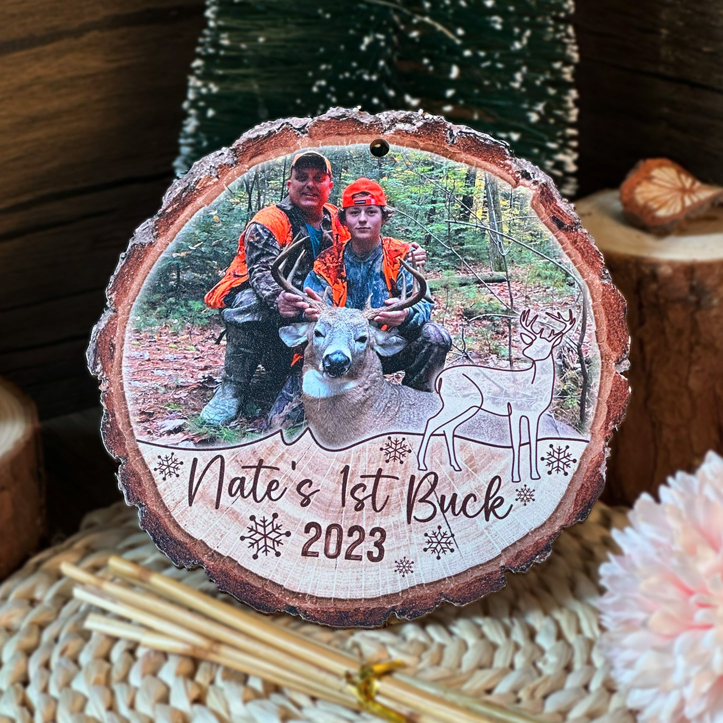 Custom Photo Hunting Wood Slice Ornament