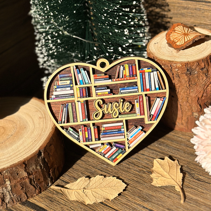 Custom Name Bookshelf 2-Layers Wood Ornament