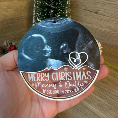 Custom Ultrasound Photo Baby Wood and Acrylic Ornament