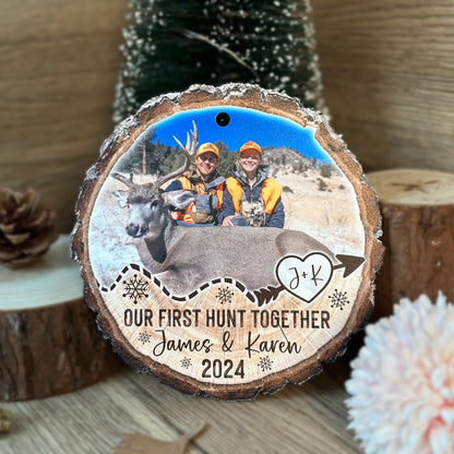 Custom Photo Hunting Couple Wood Ornament