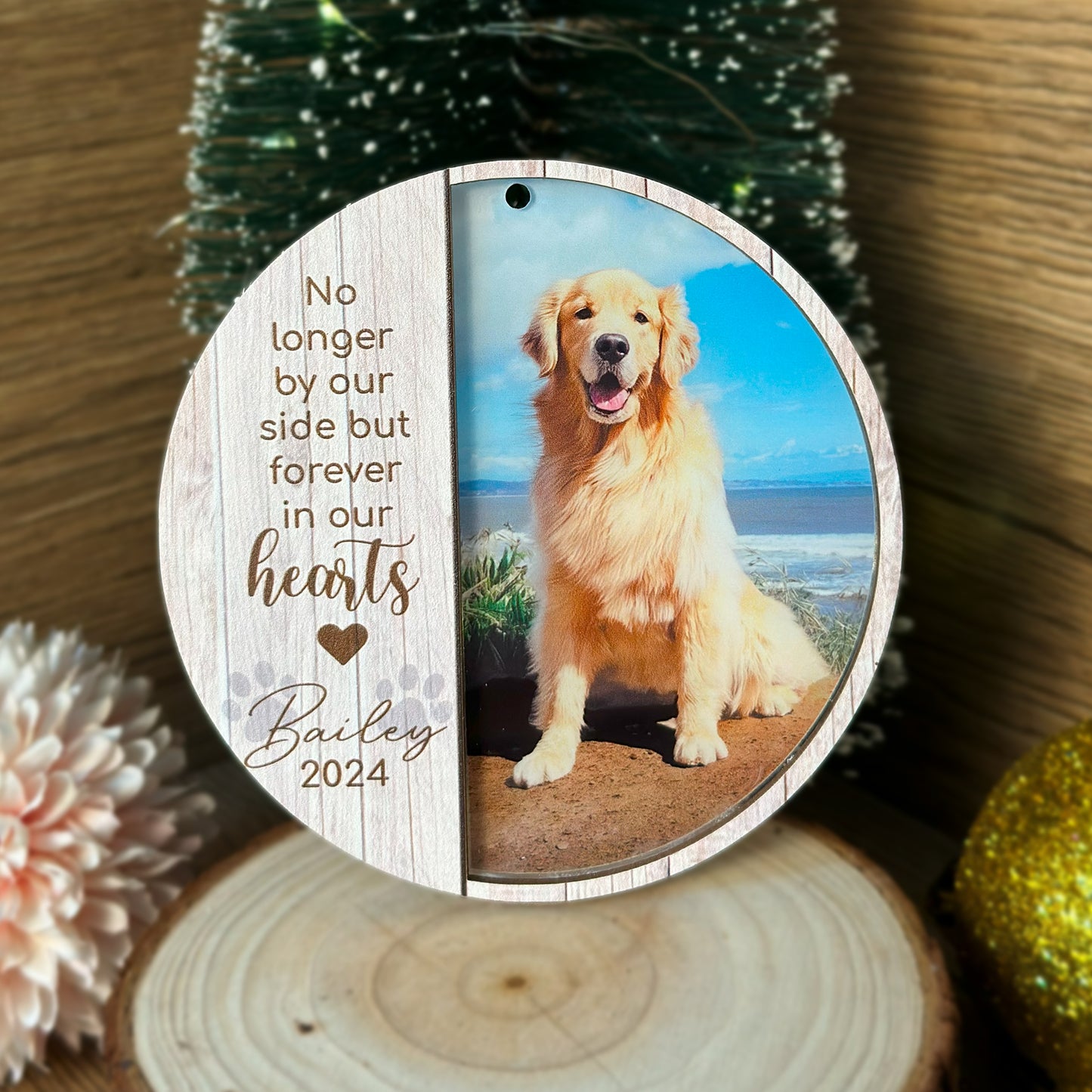 Custom Photo Memorial Dog Wood and Acrylic Ornament