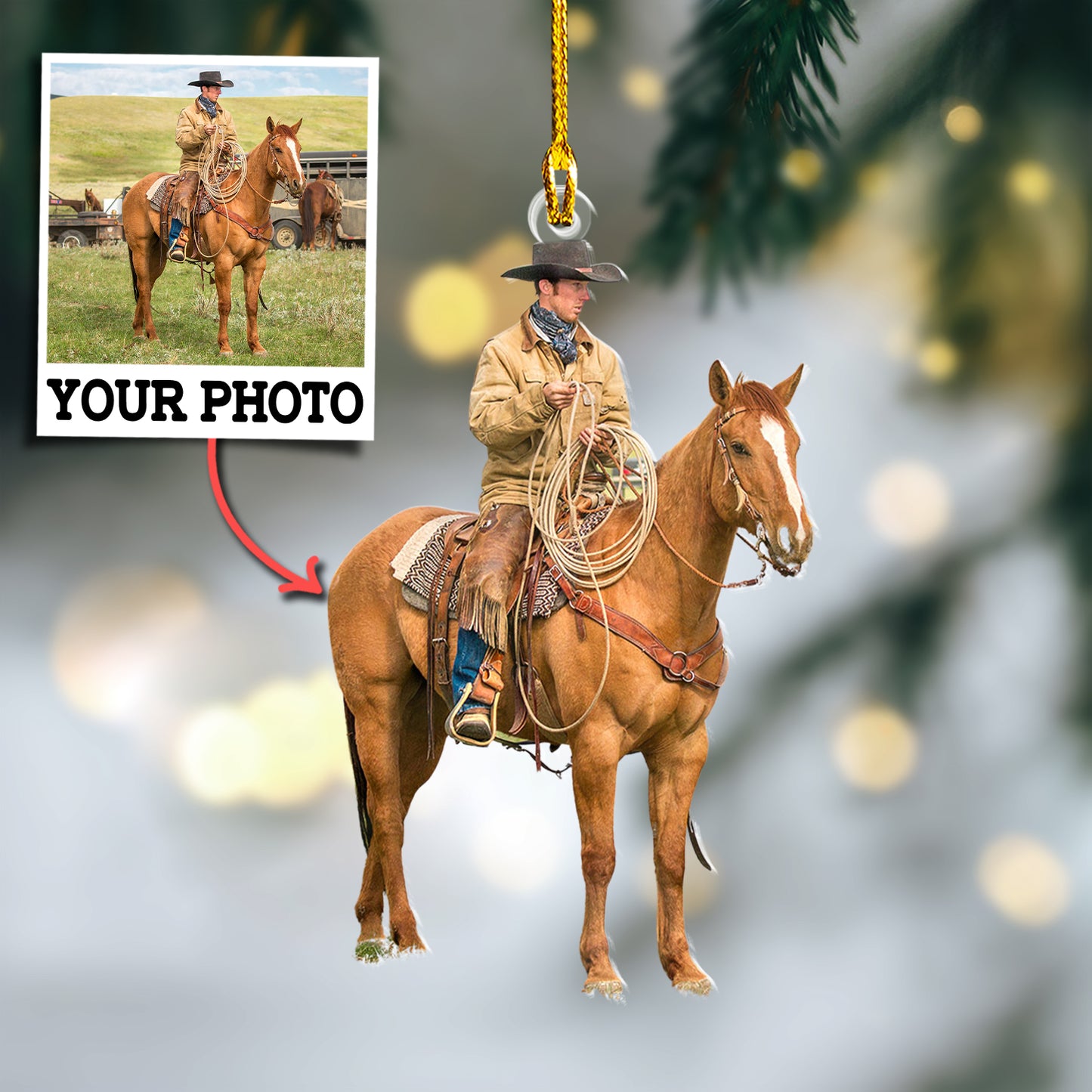 Custom Horse Ridding Photo Ornament