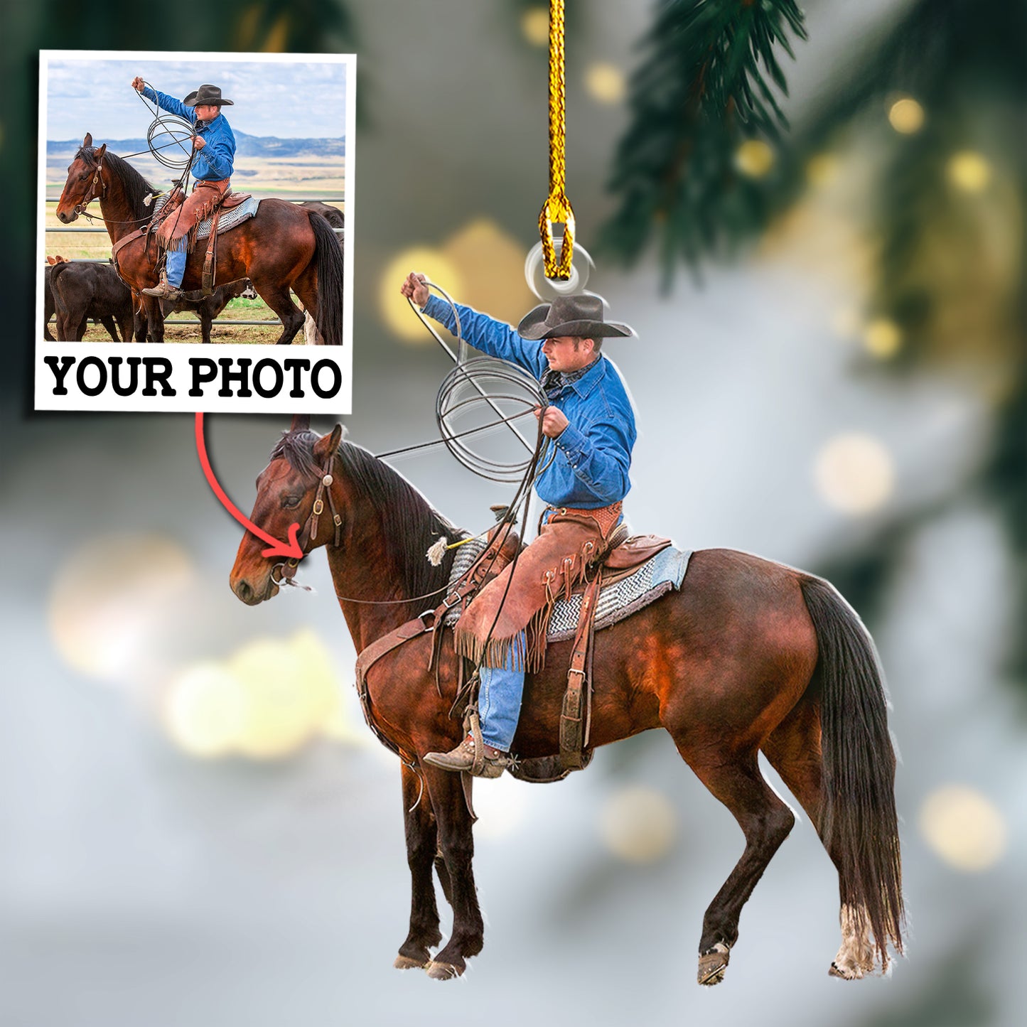 Custom Horse Ridding Photo Ornament