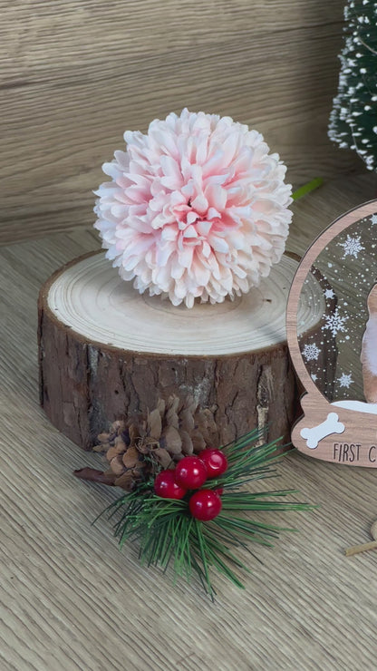 Custom Photo Dog First Christmas Wood and Acrylic Ornament