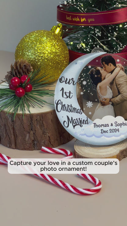 Custom Couple Photo Wood and Acrylic Ornament