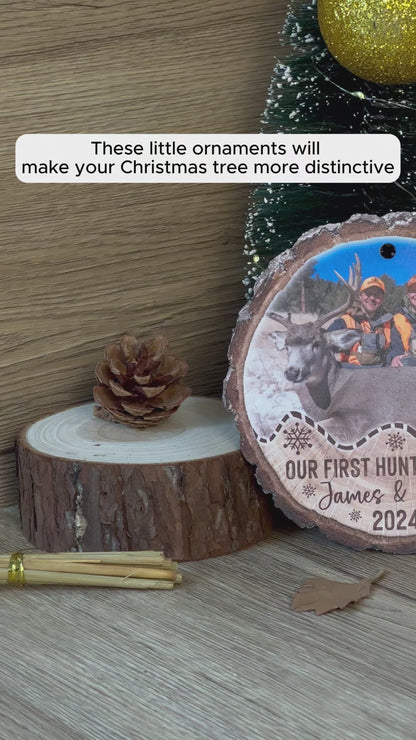 Custom Photo Hunting Couple Wood Ornament