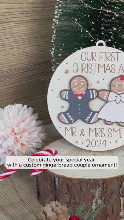 Custom Mr & Mrs Gingerbread 2-Layer Wood Ornament