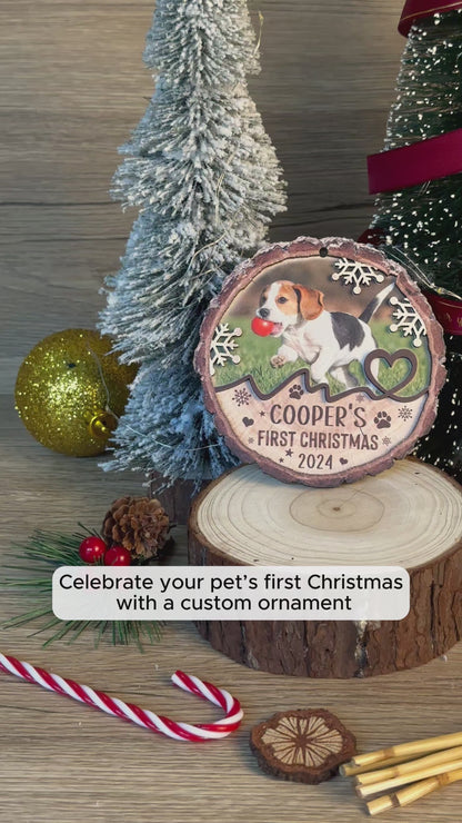 Custom Dog Photo First Christmas 2-Layer Wood Ornament